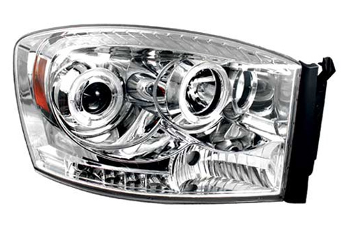 Chrome Halogen Projector Headlights With LEDs 06-08 Dodge Ram - Click Image to Close
